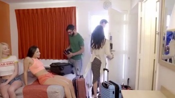 While He Is Trying To ?study He Moves His Hands Up Gina?s Long Sexy Legs Towards Her Pussy And The Fun Begins